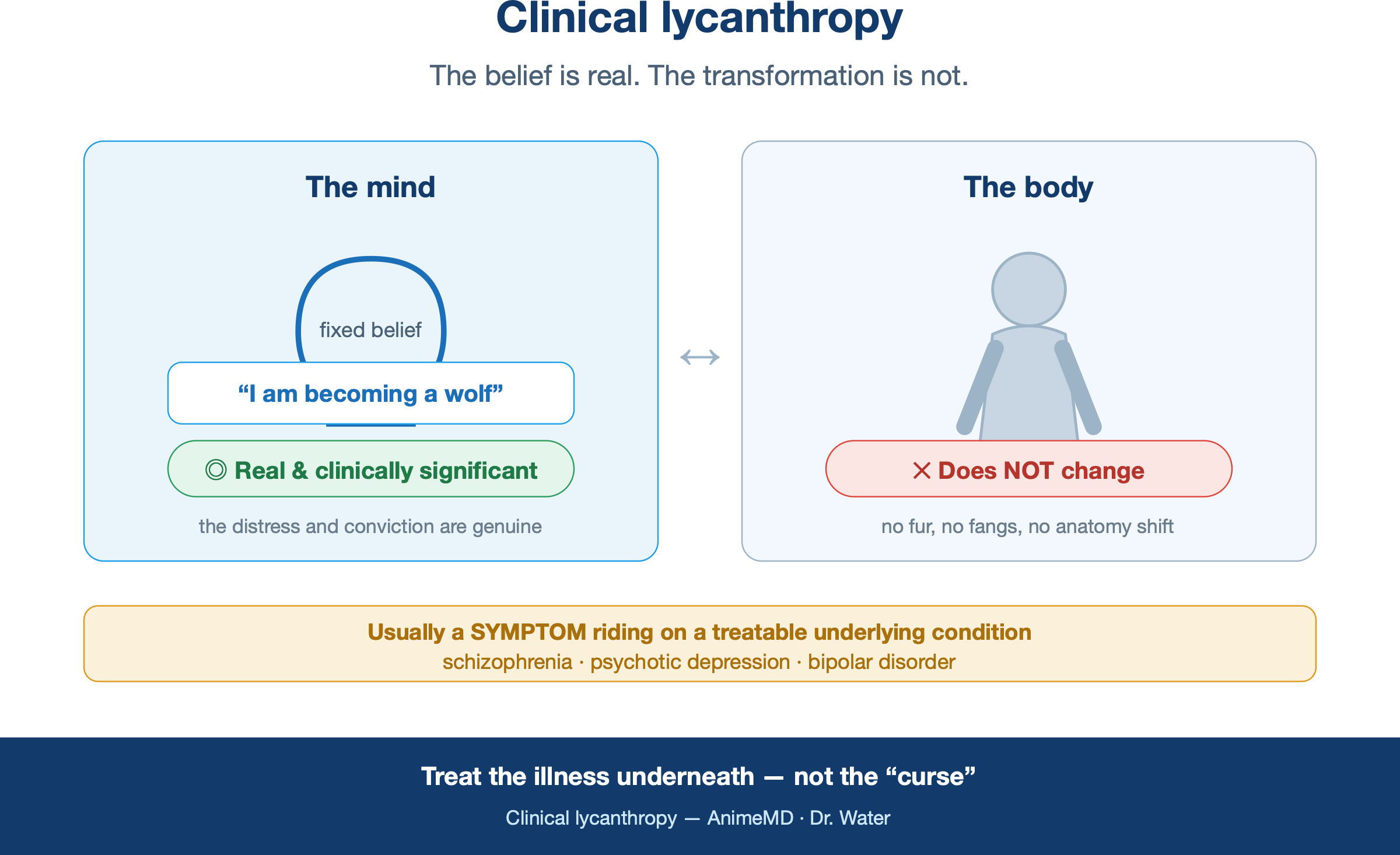 Clinical lycanthropy — the belief is real, the transformation is not