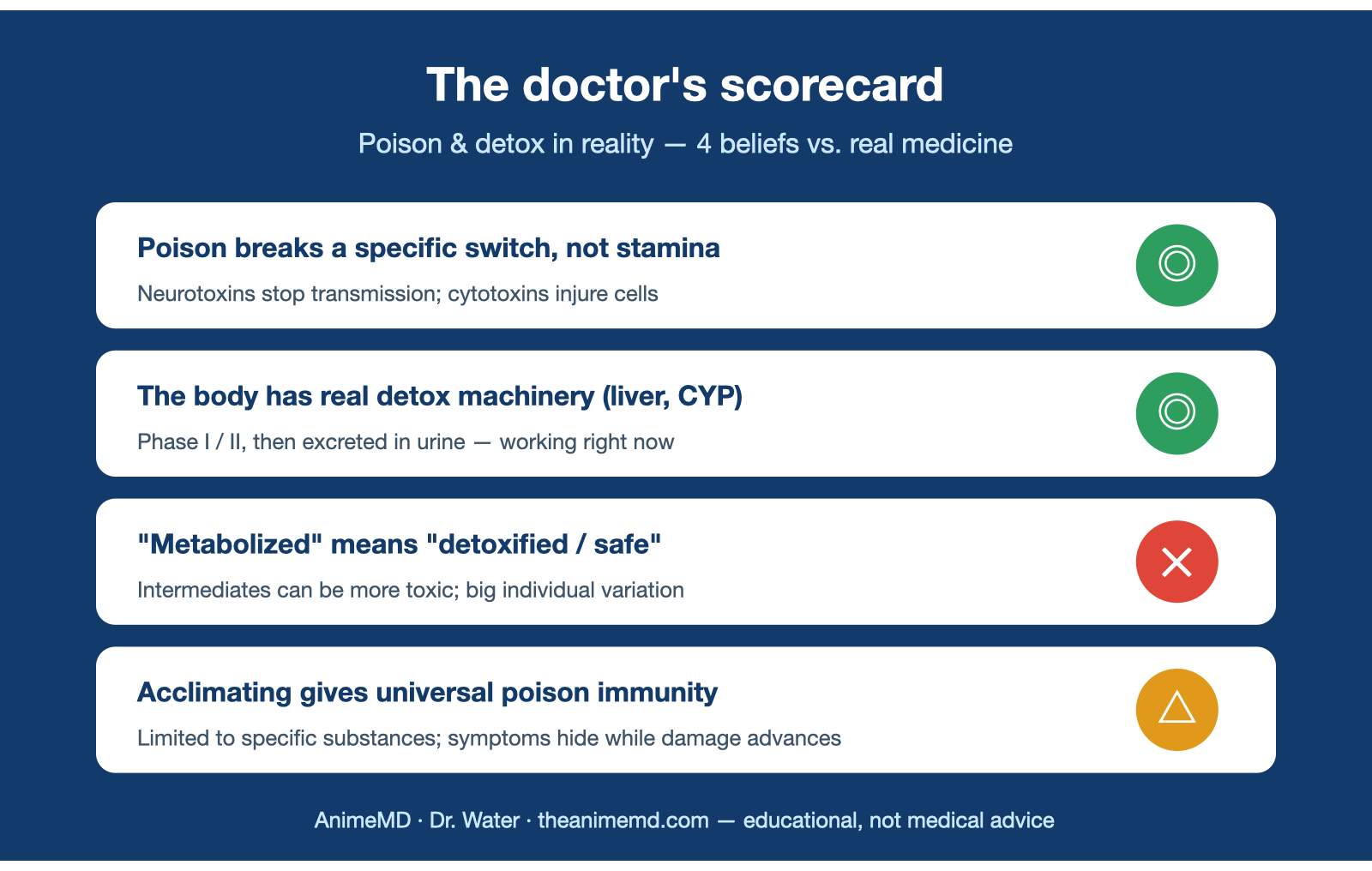 The doctor's scorecard — poison and detox in reality (own figure)