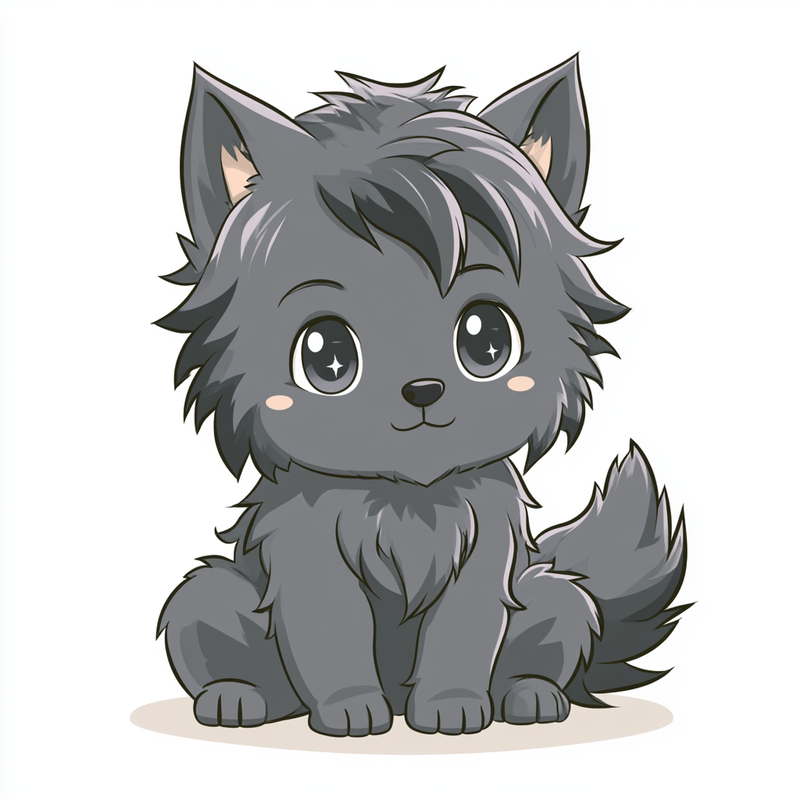 A fluffy original chibi werewolf puppy with big sparkling eyes — today’s patient at the Monster Clinic