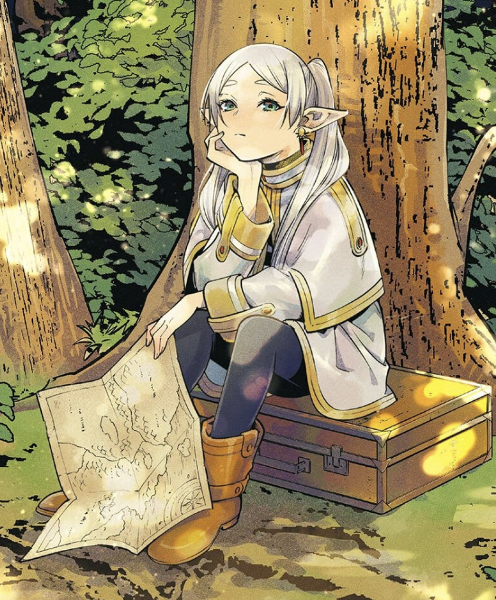 The protagonist standing unchanged in appearance across the years.